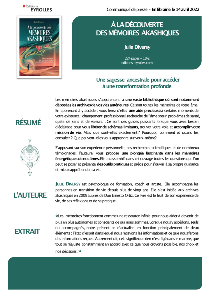 A la découverte des mémoires akashiques Communiqué de Presse